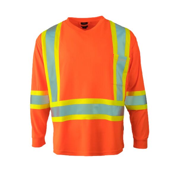 Hi Vis V-Neck Long Sleeve Safety Tee Shirt Thumbnail
